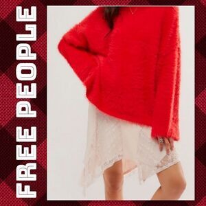 NWT Free People Harrison Bunny Crew Sweater in Red